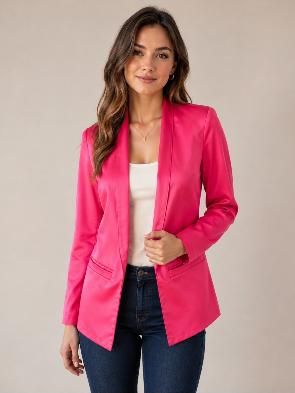 Women’s Hot Pink Open Front Blazer Jacket - Picture 1 of 4